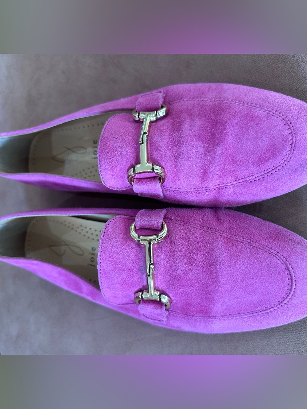 Joie Women’s Suede Loafers in Fuchsia with Gold Detail